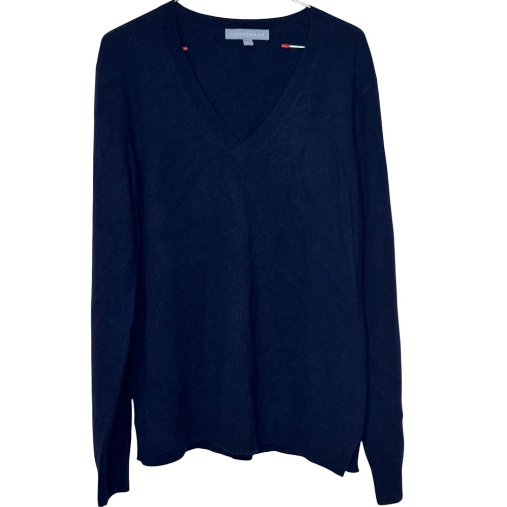 Antonio Melani Womens Sweater Cashmere V-Neck Long Sleeve Pullover Navy Medium